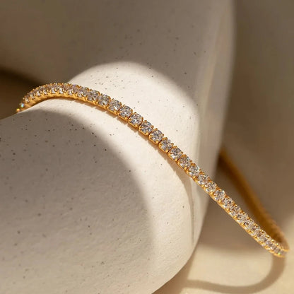 Modessie Stainless Steel Gold Plated Sparkling Bracelet High Quality White Zirconia Single Row Simple Accessory For Girls