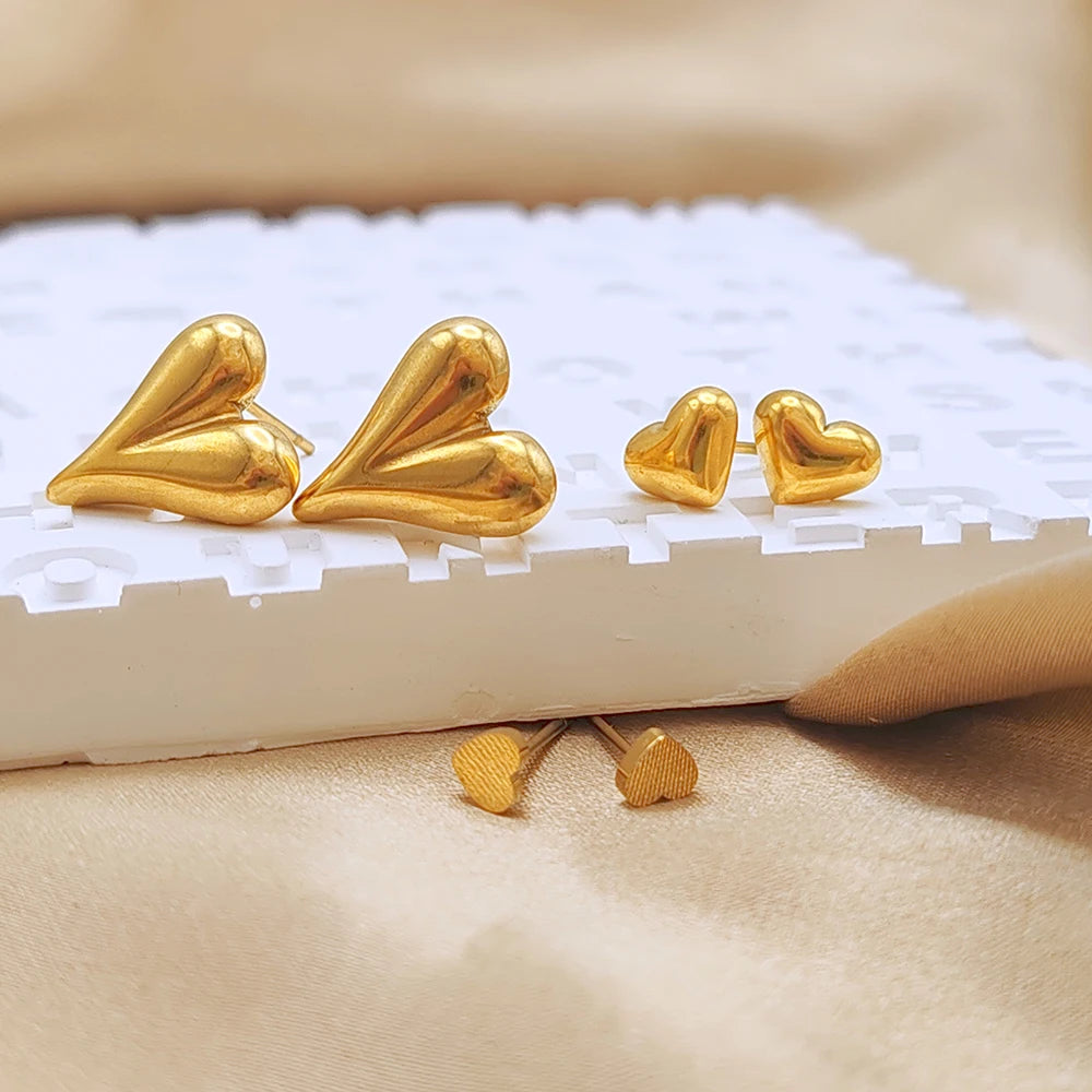 Modessie Golden Heart Earrings Set Stainless Steel Stud Piercing Earrings  Minimalist Style for Women's Jewelry