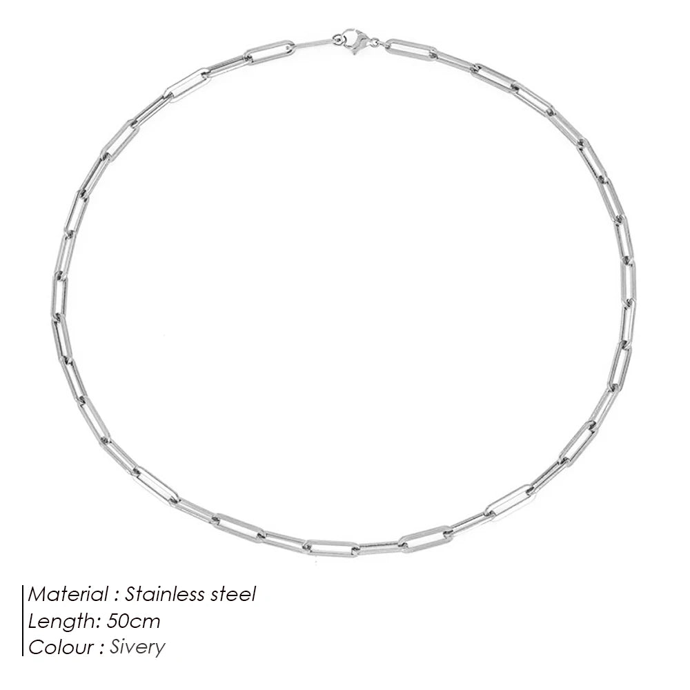 Modessie Silver Color Paperclip Link Chain Women Necklace Stainless Steel  Link chain Necklace Jewelry