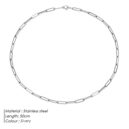 Modessie Silver Color Paperclip Link Chain Women Necklace Stainless Steel  Link chain Necklace Jewelry