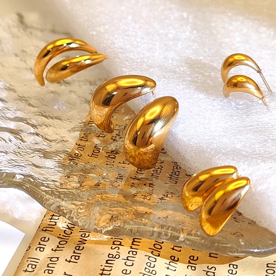 Modessie Steel color Gold color Simple Women Chunky Hoops Earrings Gift Fashion Jewelry Stainless  Round Smooth Thick Hoop