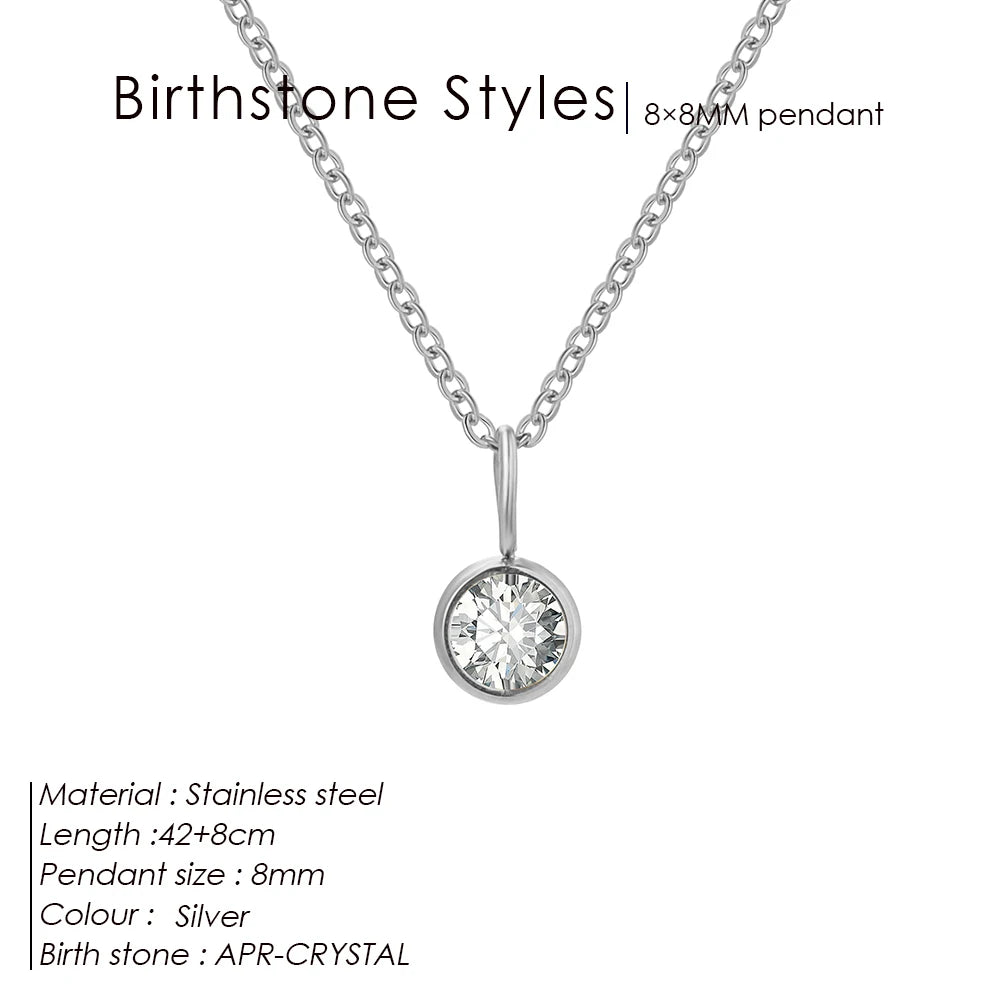 Modessie Birthstone Necklace – 12 Birth Month Colors in Zirconia –  Chain Stainless Steel Pendant Jewelry for Women