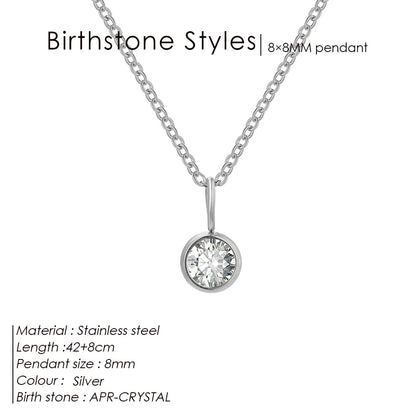 Modessie Birthstone Necklace – 12 Birth Month Colors in Zirconia –  Chain Stainless Steel Pendant Jewelry for Women