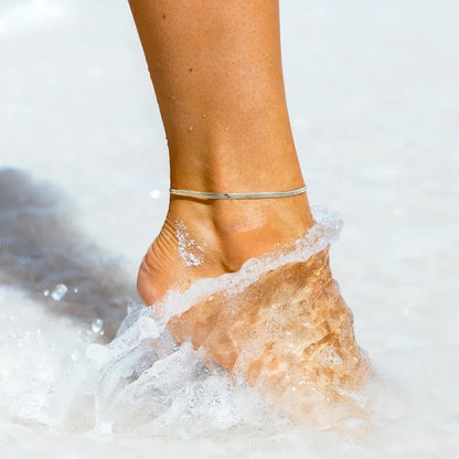 Modessie Silver Color Snake Chain Anklet for Women Beach Chain Ankle Gifts Stainless Steel NotAllergic