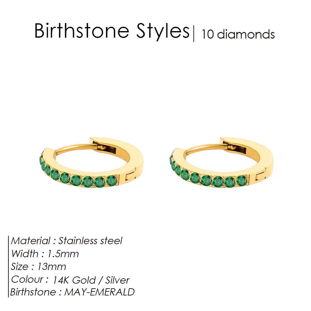 Modessie Stainless Steel Birthstone Earrings Minimalist Huggie Hoop Earrings For Women Tiny Round Circle Unisex