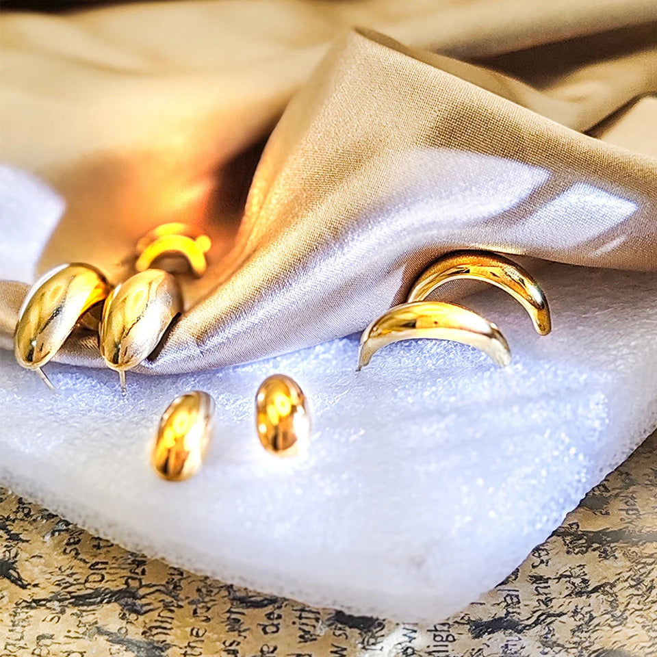 Modessie Steel color Gold color Simple Women Chunky Hoops Earrings Gift Fashion Jewelry Stainless  Round Smooth Thick Hoop