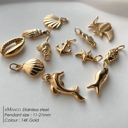 Modessie Fashion Marine Animals Charms Shell Fish Tail Hippocampus Japonicus Stainless Steel Pendants For Jewelry