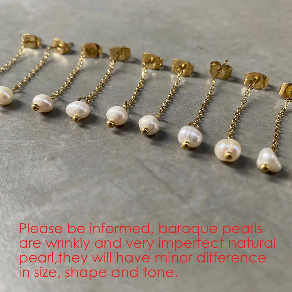 Modessie New Freshwater Pearl Dangle Earring Stainless Steel Chain Earrings