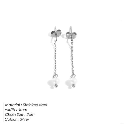 Modessie New Freshwater Pearl Dangle Earring Stainless Steel Chain Earrings