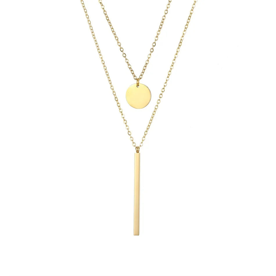 Modessie 2 Pcs Layered Necklace Women Not Darken Pendant Necklace Real 316L Stainless Steel Necklace  Chokers Jewelry