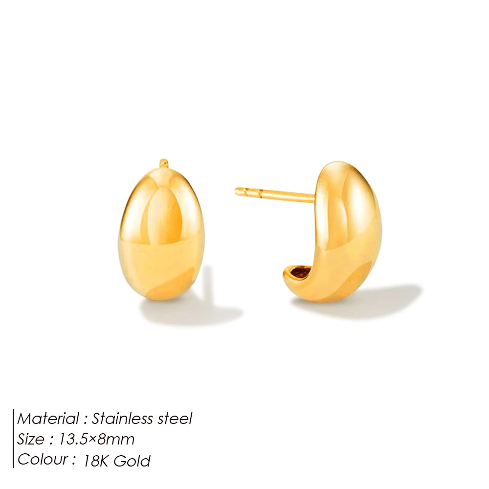 Modessie Steel color Gold color Simple Women Chunky Hoops Earrings Gift Fashion Jewelry Stainless  Round Smooth Thick Hoop