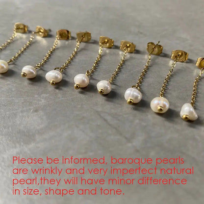 Modessie New Freshwater Pearl Dangle Earring Stainless Steel Chain Earrings