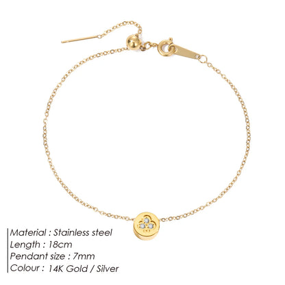 Modessie Stainless Steel Chain Bracelet – Gold or Silver Plated with Round Charm – 20 Design Options