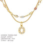 Modessie Double Stainless Steel Round Snake Chain Necklace Light Luxury Zirconia Alphabet Pendant A-Z High-end Fashion Jewelry