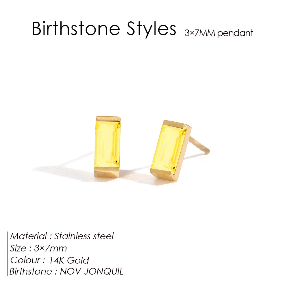 Modessie Stainless Steel Gold-Plated Colorful Birthstone Earrings High-end Rhinestone Jewelry