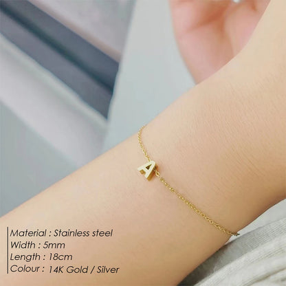 Modessie Personalized Alphabet Bracelet Stainless Steel Jewelry Simple Gold-Plated Accessories Girls Anniversary Gift