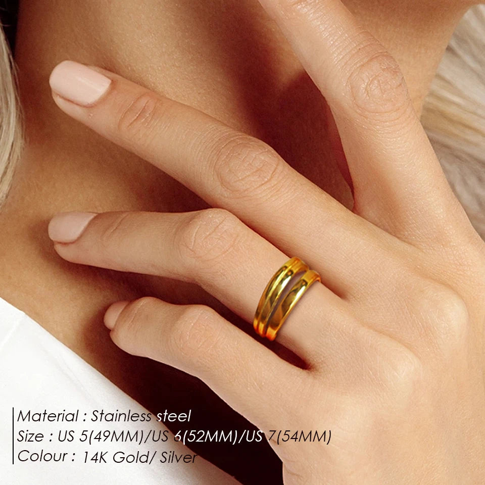 Modessie  Gold Color /Silver Color Geometric Multi-layer Line Ring for Women Elegant Jewelry