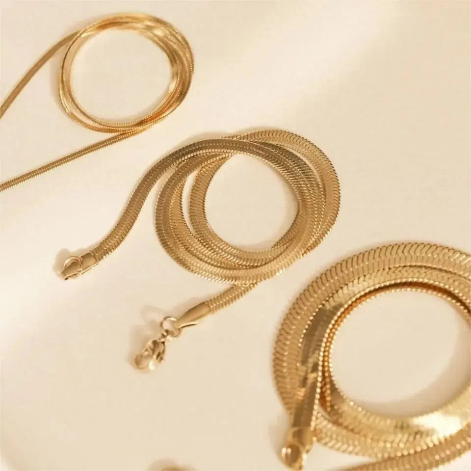 Modessie Hot Fashion Unisex Snake Chain Women Necklace Choker Stainless Steel Herringbone Gold Color Chain Necklace For Women Jewelry