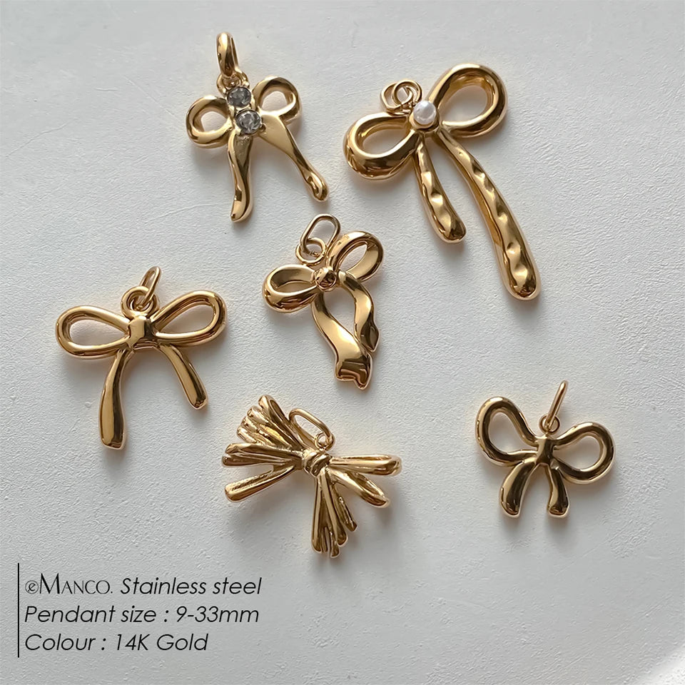 Modessie Stainless Steel Bow Charm Pendant for DIY Handmade Necklaces, Bracelets and Jewelry Making