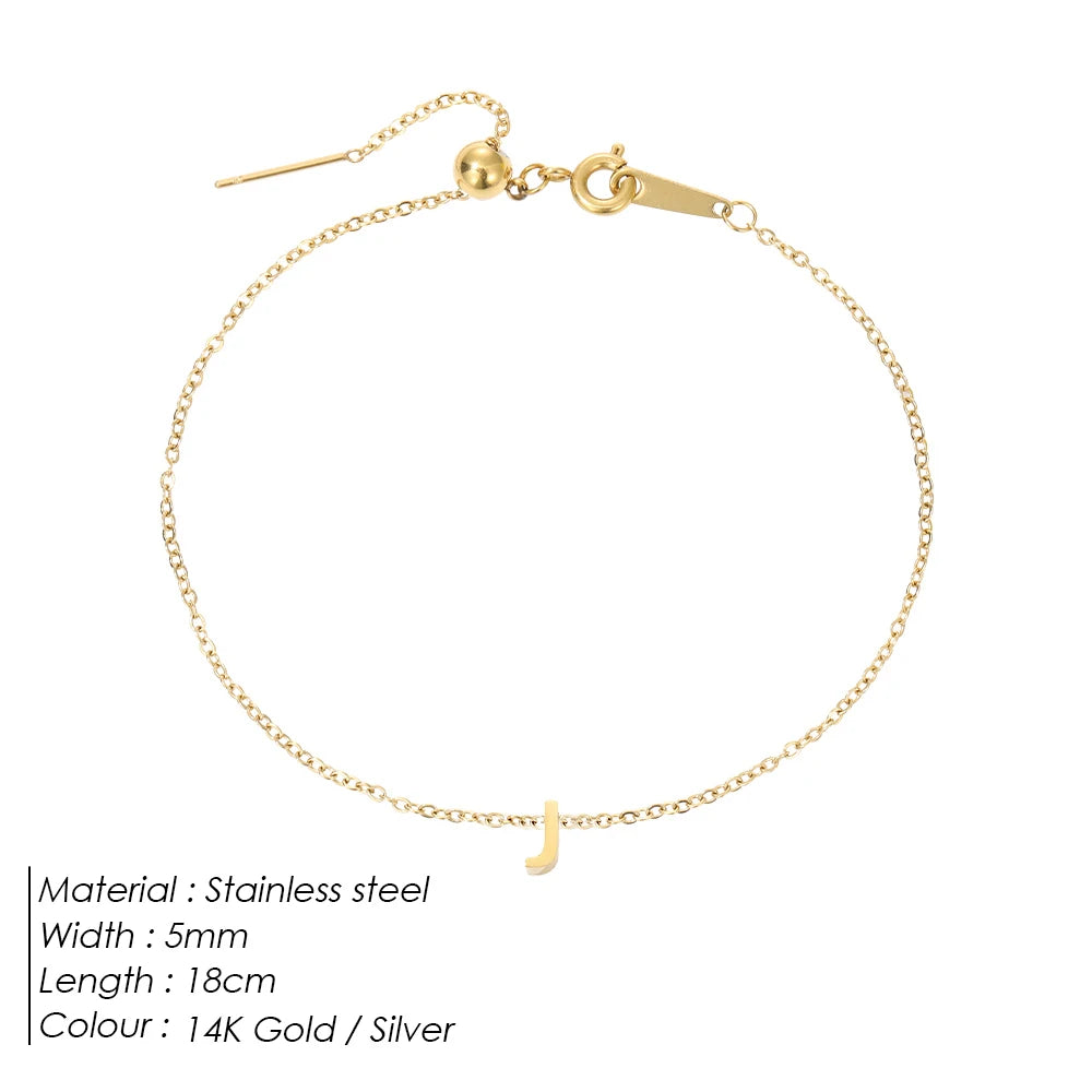 Modessie Personalized Alphabet Bracelet Stainless Steel Jewelry Simple Gold-Plated Accessories Girls Anniversary Gift