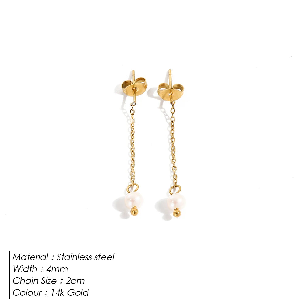 Modessie New Freshwater Pearl Dangle Earring Stainless Steel Chain Earrings