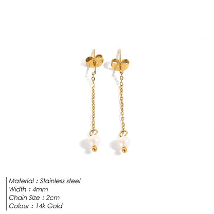 Modessie New Freshwater Pearl Dangle Earring Stainless Steel Chain Earrings