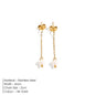 Modessie New Freshwater Pearl Dangle Earring Stainless Steel Chain Earrings