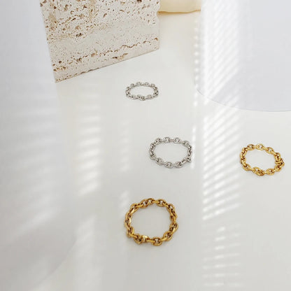 Modessie 3mm Thick Chunky Chain Ring Cuban Curb Link Gold or Silver Color Filled Stainless Steel Stylish Ring for Women Girls