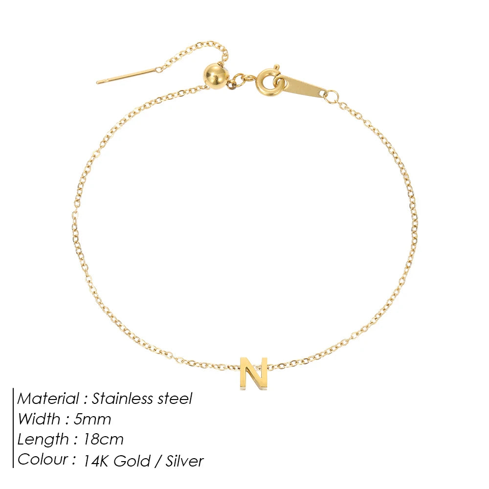 Modessie Personalized Alphabet Bracelet Stainless Steel Jewelry Simple Gold-Plated Accessories Girls Anniversary Gift