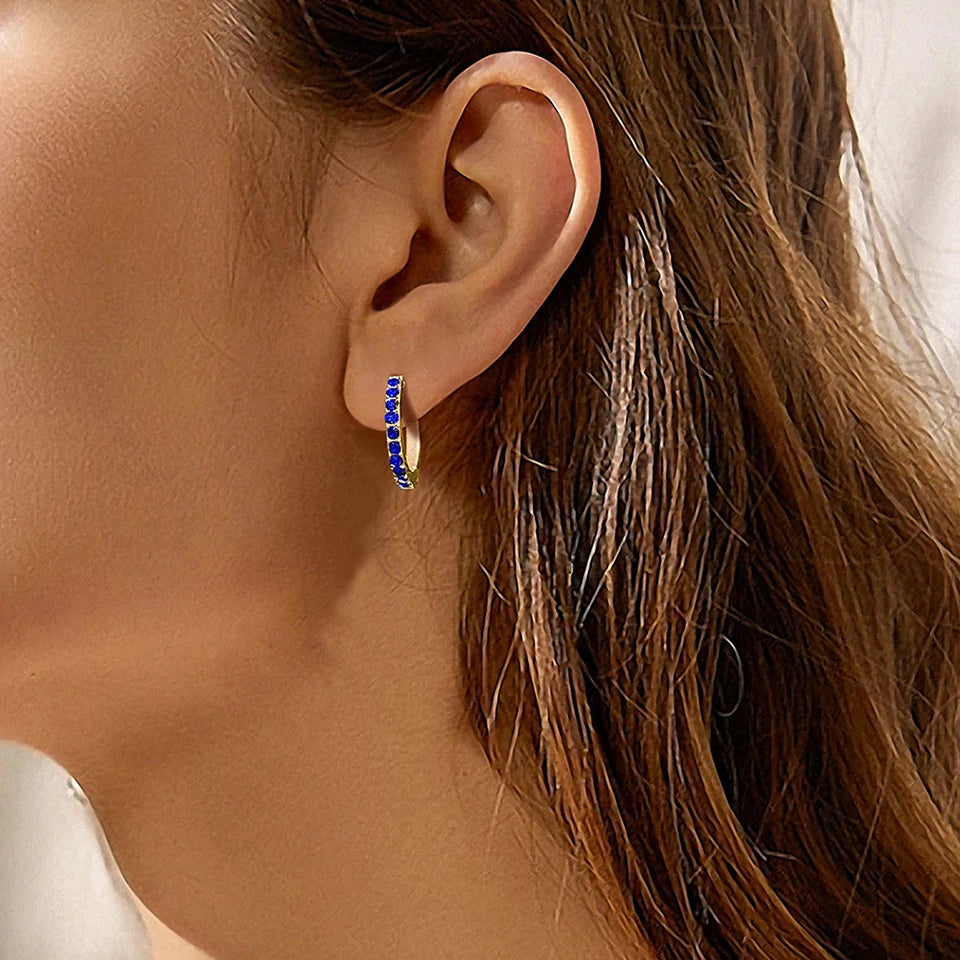 Modessie Stainless Steel Birthstone Earrings Minimalist Huggie Hoop Earrings For Women Tiny Round Circle Unisex