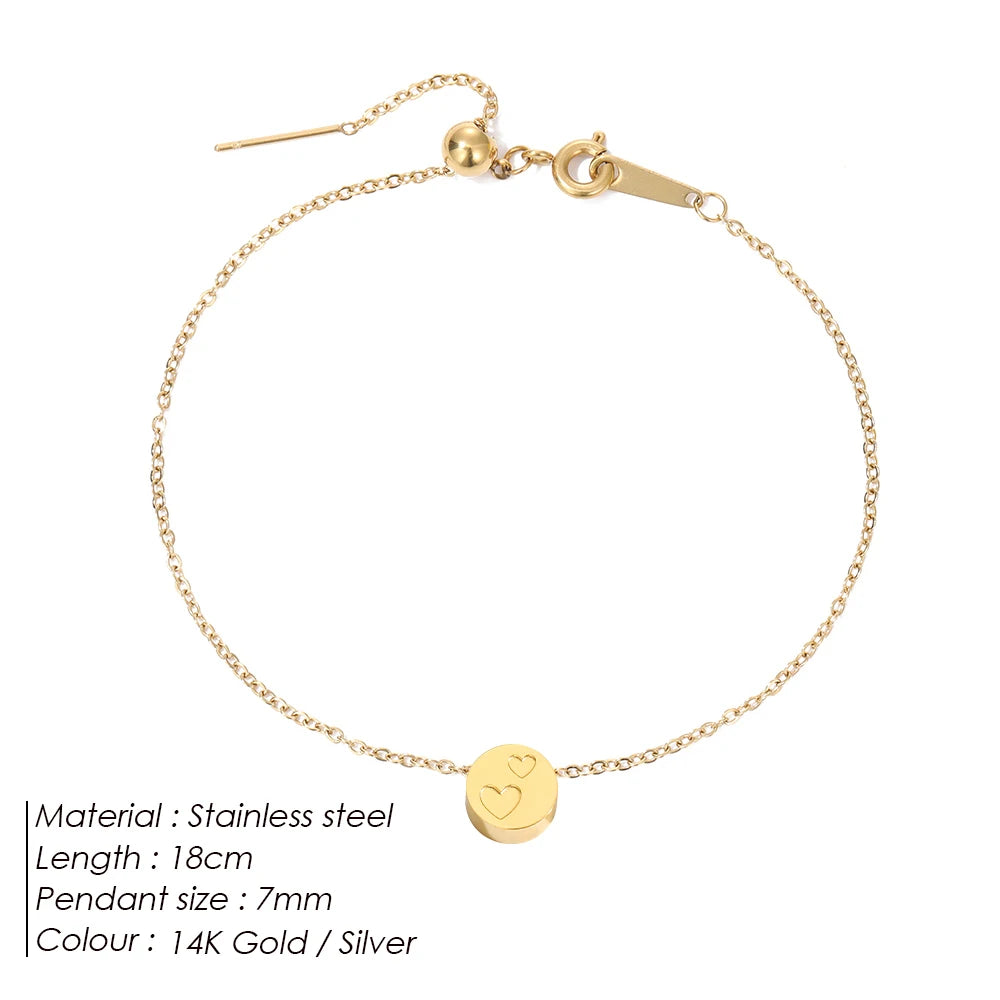 Modessie Stainless Steel Chain Bracelet – Gold or Silver Plated with Round Charm – 20 Design Options