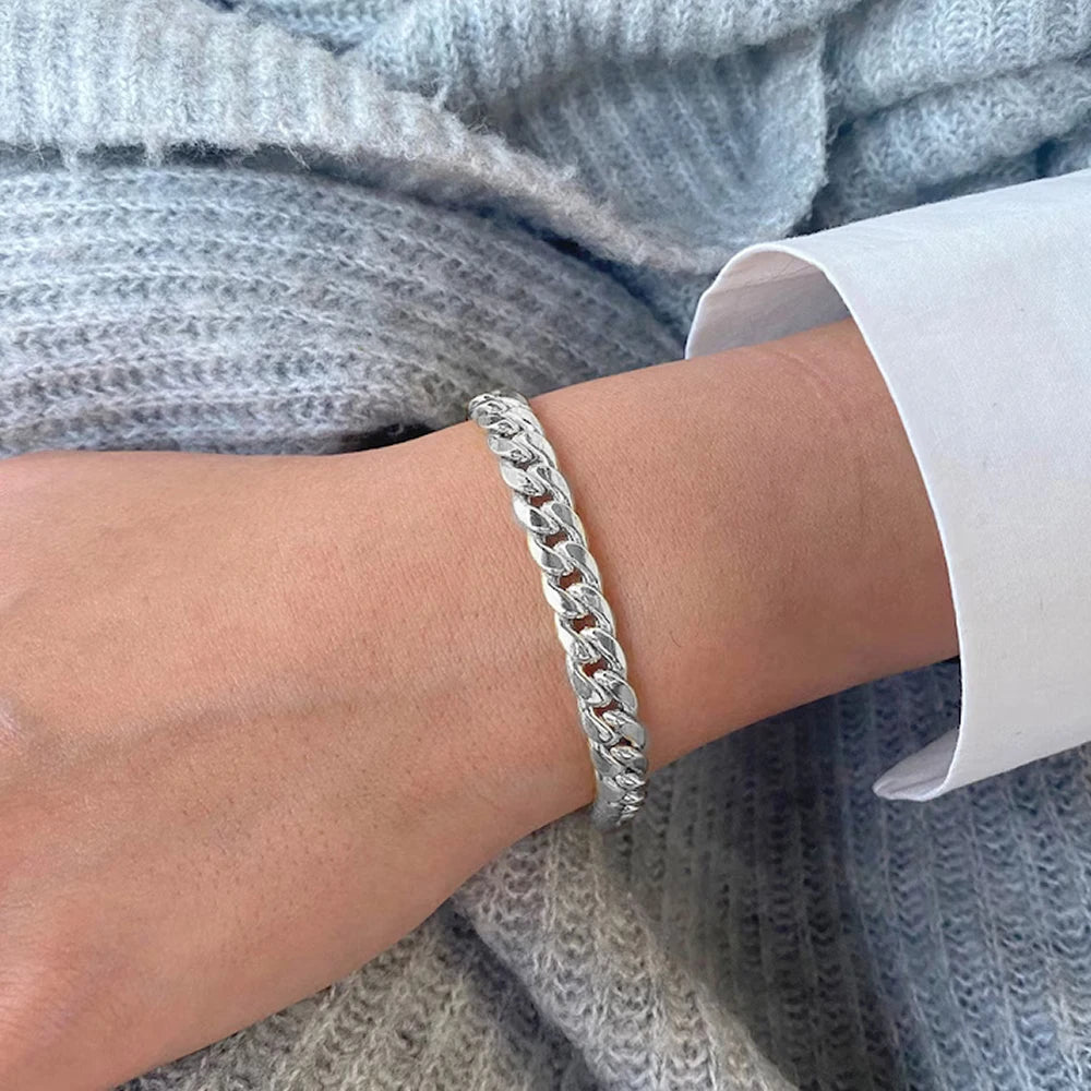 Modessie Silver Color Bracelets Men/ Women  Bracelet Classic Stainless Steel 4MM/6MM/8MM Trendy  Cuban Chain Bracelets