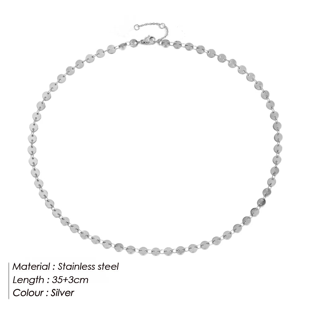 Modessie 4MM Silver Color Stainless Steel Choker Necklace Women Aesthetic Necklaces for Women