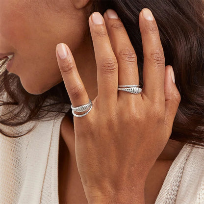 Modessie Simple Fashion Style Texture Ring Stainless Steel Tail Ring