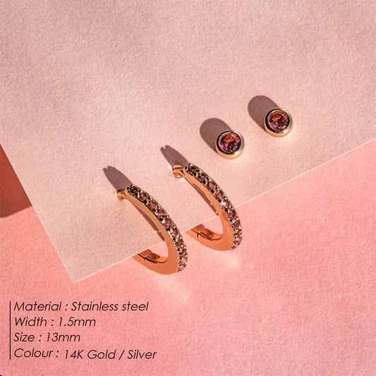 Modessie Stainless Steel Birthstone Earrings Minimalist Huggie Hoop Earrings For Women Tiny Round Circle Unisex