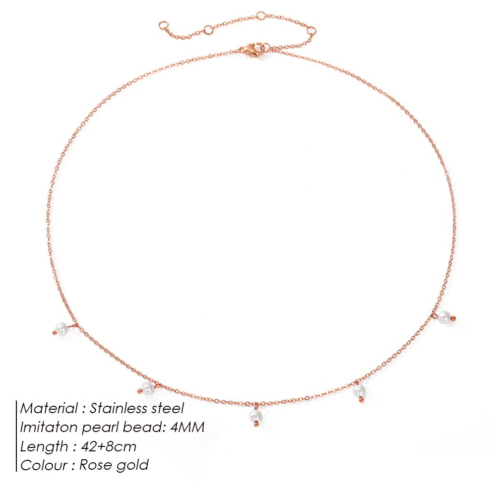 Modessie Stainless Steel  Imitation Pearl Choker Necklaces For Women Girls New Fashion Handmade Short Chain Jewelry