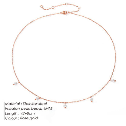 Modessie Stainless Steel  Imitation Pearl Choker Necklaces For Women Girls New Fashion Handmade Short Chain Jewelry