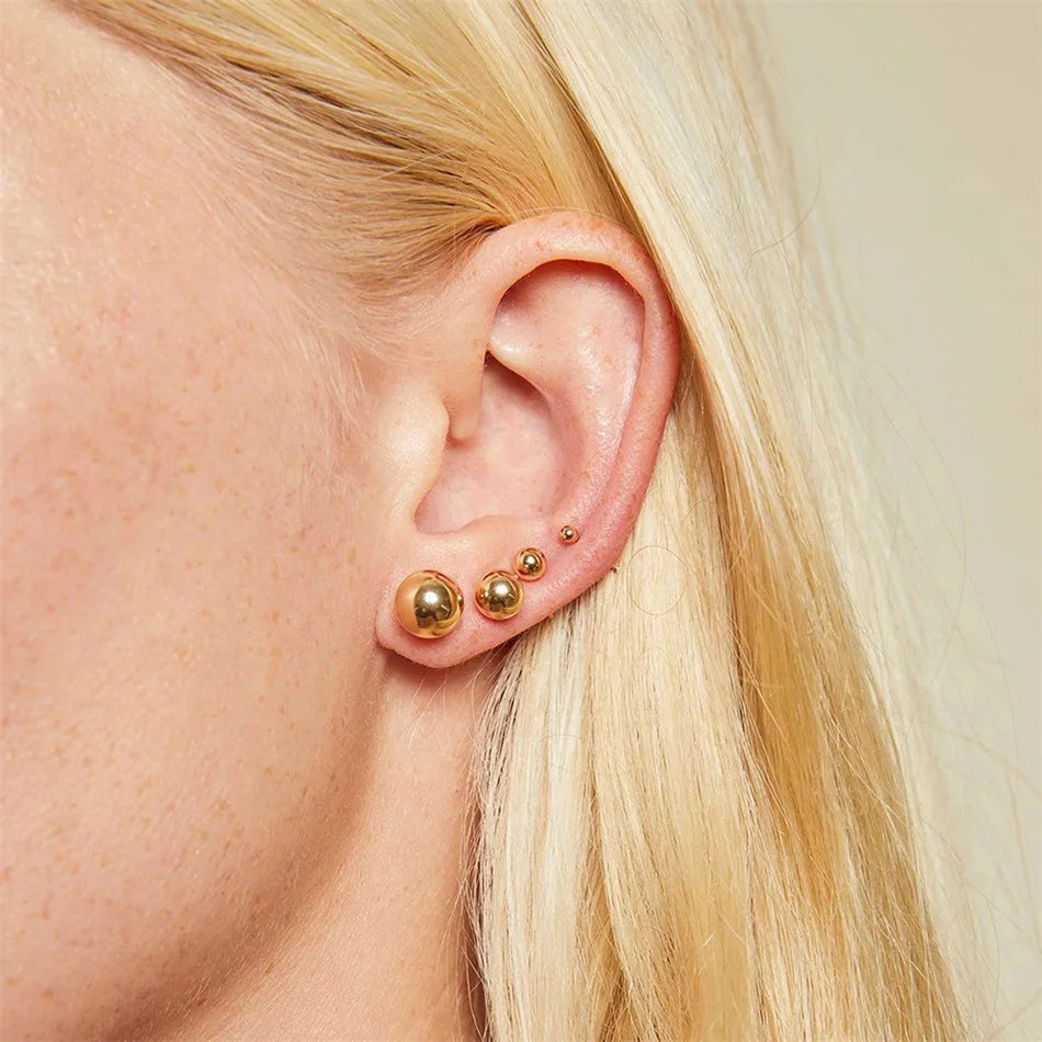 Modessie Diameter 3MM Ball Small Stud Earring for Women Simple Stainless Steel Earrings Set Fashion Jewelry