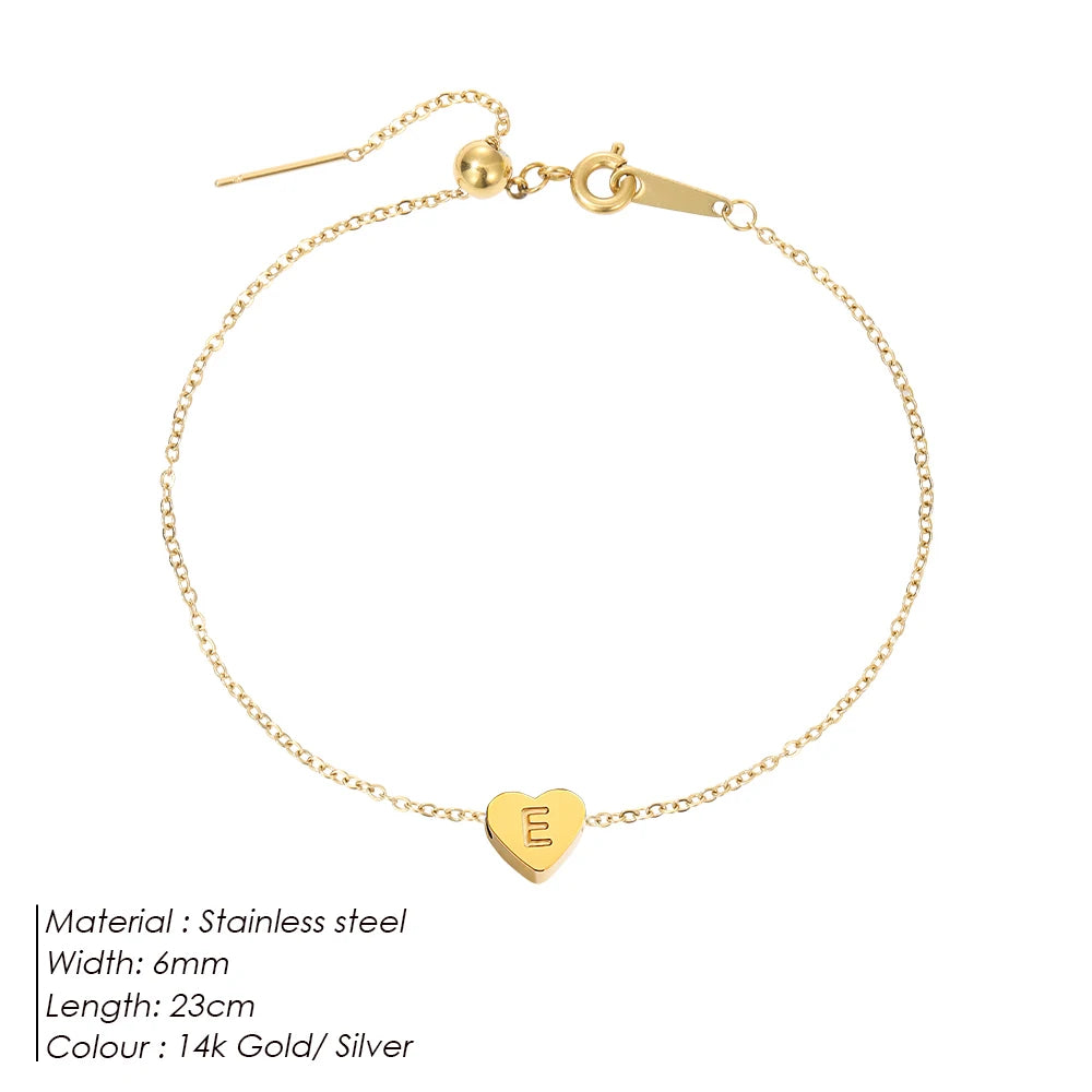 Initials Heart Anklet Stainless Steel Jewelry Name Customized Anklet  English Alphabet Birthday Gift for Men and Women