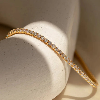 Modessie Stainless Steel Gold Plated Sparkling Bracelet High Quality White Zirconia Single Row Simple Accessory For Girls