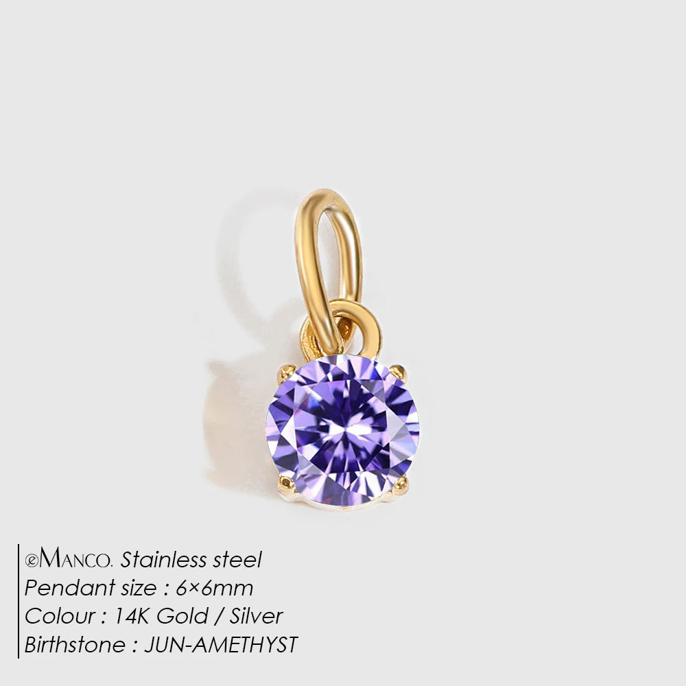 Modessie Stainless  Pendant Necklace Round Zircon Pendant Charms for Diy Necklace Bracelet Jewelry