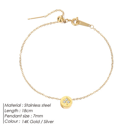 Modessie Stainless Steel Chain Bracelet – Gold or Silver Plated with Round Charm – 20 Design Options