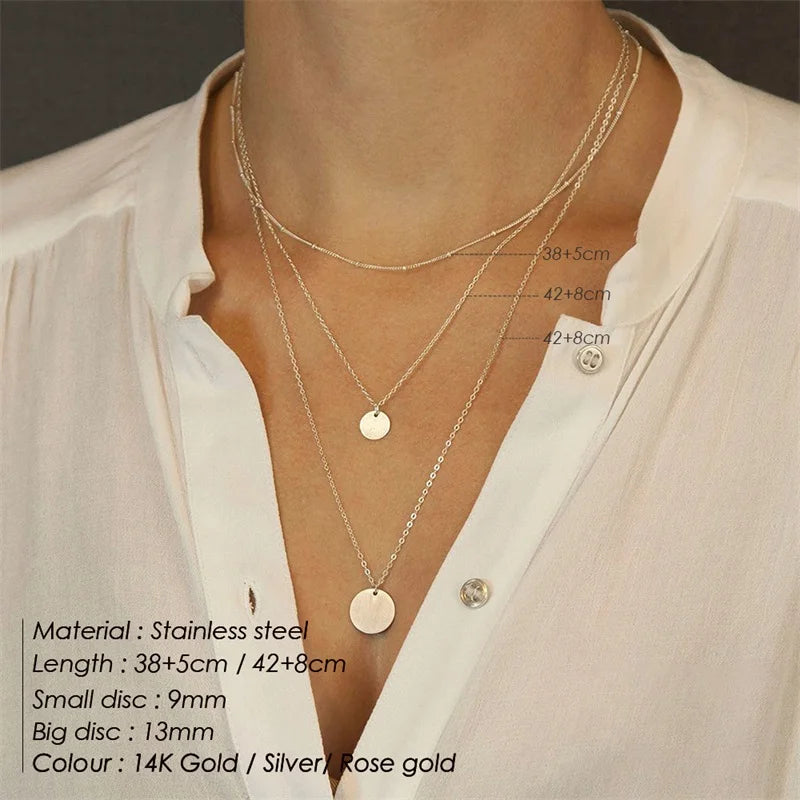 Modessie 2 Pcs Layered Necklace Women Not Darken Pendant Necklace Real 316L Stainless Steel Necklace  Chokers Jewelry
