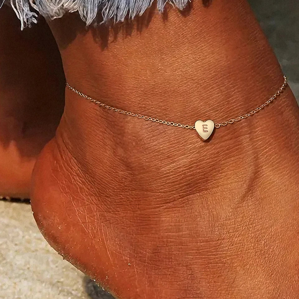 Initials Heart Anklet Stainless Steel Jewelry Name Customized Anklet  English Alphabet Birthday Gift for Men and Women