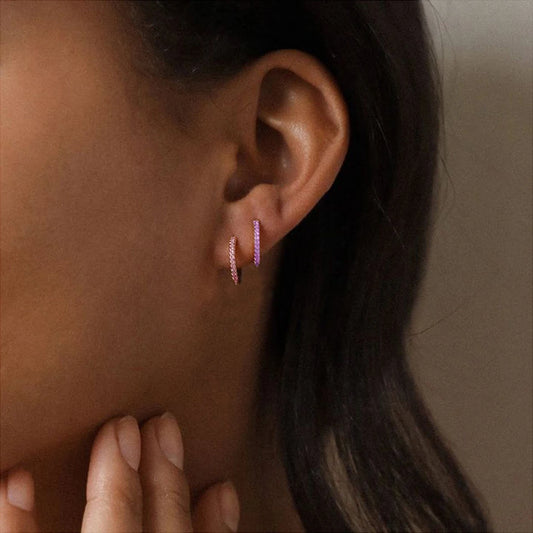 Modessie Stainless Steel Birthstone Earrings Minimalist Huggie Hoop Earrings For Women Tiny Round Circle Unisex