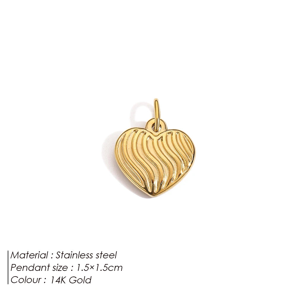 Modessie New Fashion Three-dimensional Tassel Heart Charm Pendant Stainless Steel Gold-Plated Necklace Homemade Accessories