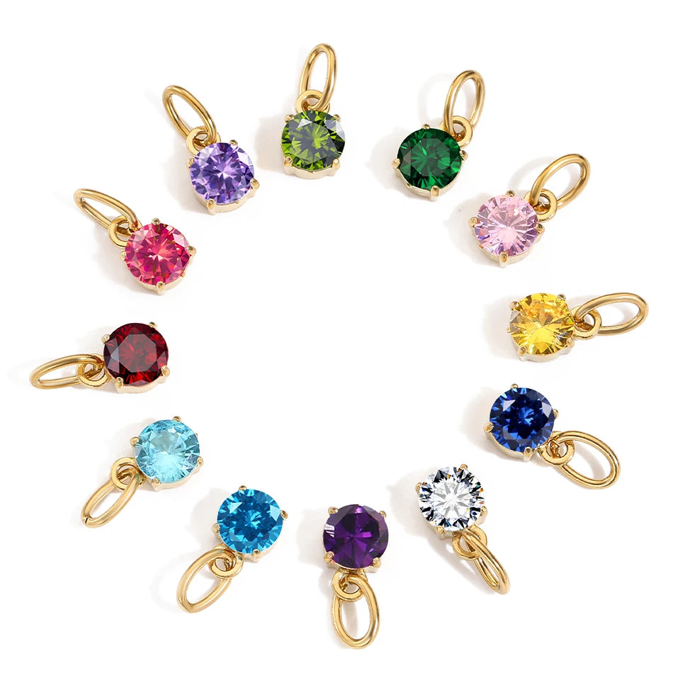 Modessie Stainless  Pendant Necklace Round Zircon Pendant Charms for Diy Necklace Bracelet Jewelry