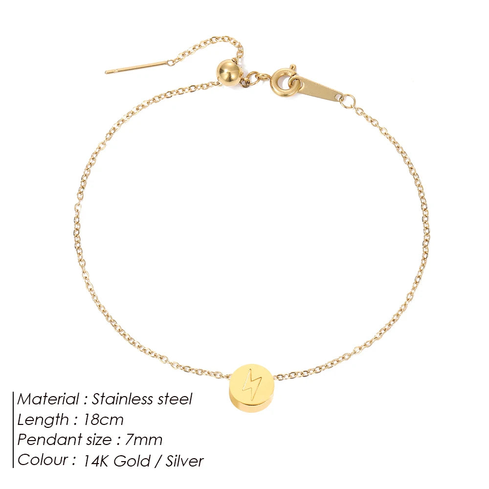 Modessie Stainless Steel Chain Bracelet – Gold or Silver Plated with Round Charm – 20 Design Options