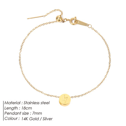 Modessie Stainless Steel Chain Bracelet – Gold or Silver Plated with Round Charm – 20 Design Options