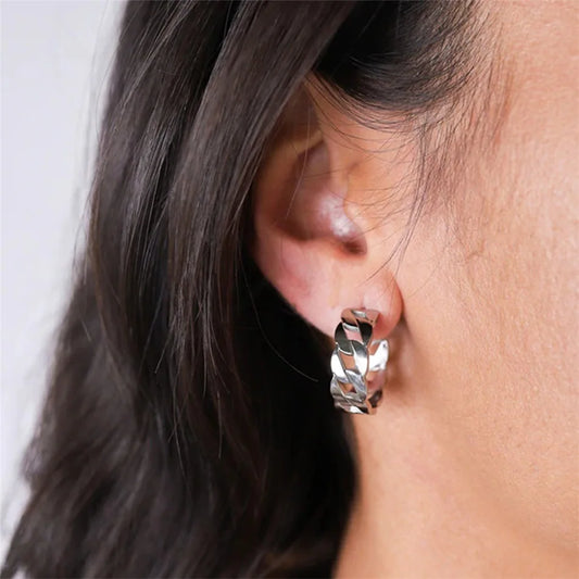 Modessie Stainless Steel Metal Chain Hoop Earrings For Women Fashion  Jewelry Temperament Girls Daily Wear Earrings